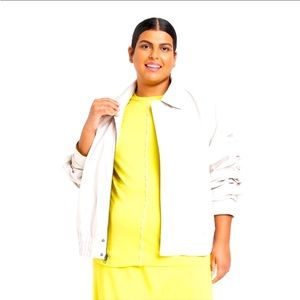 NWT White Leather Oversized Bomber Zip Up Jacket Shacket w Pockets XXL Ava & Viv